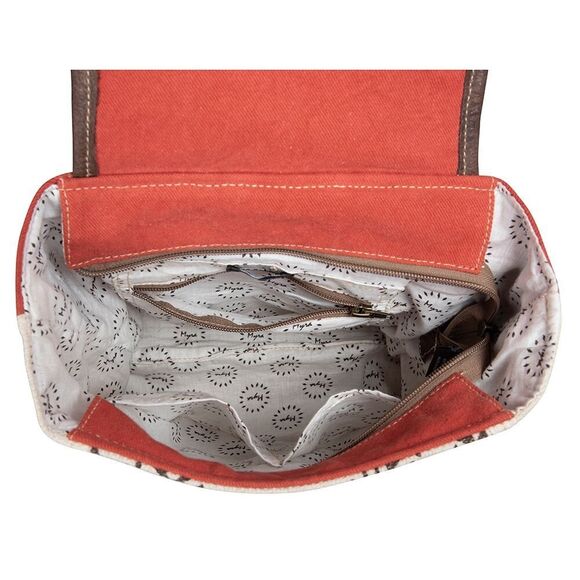 Myra Bag Handmade Fleur Backpack Upcycled Canvas & Cowhide Leather - Picture 8 of 10